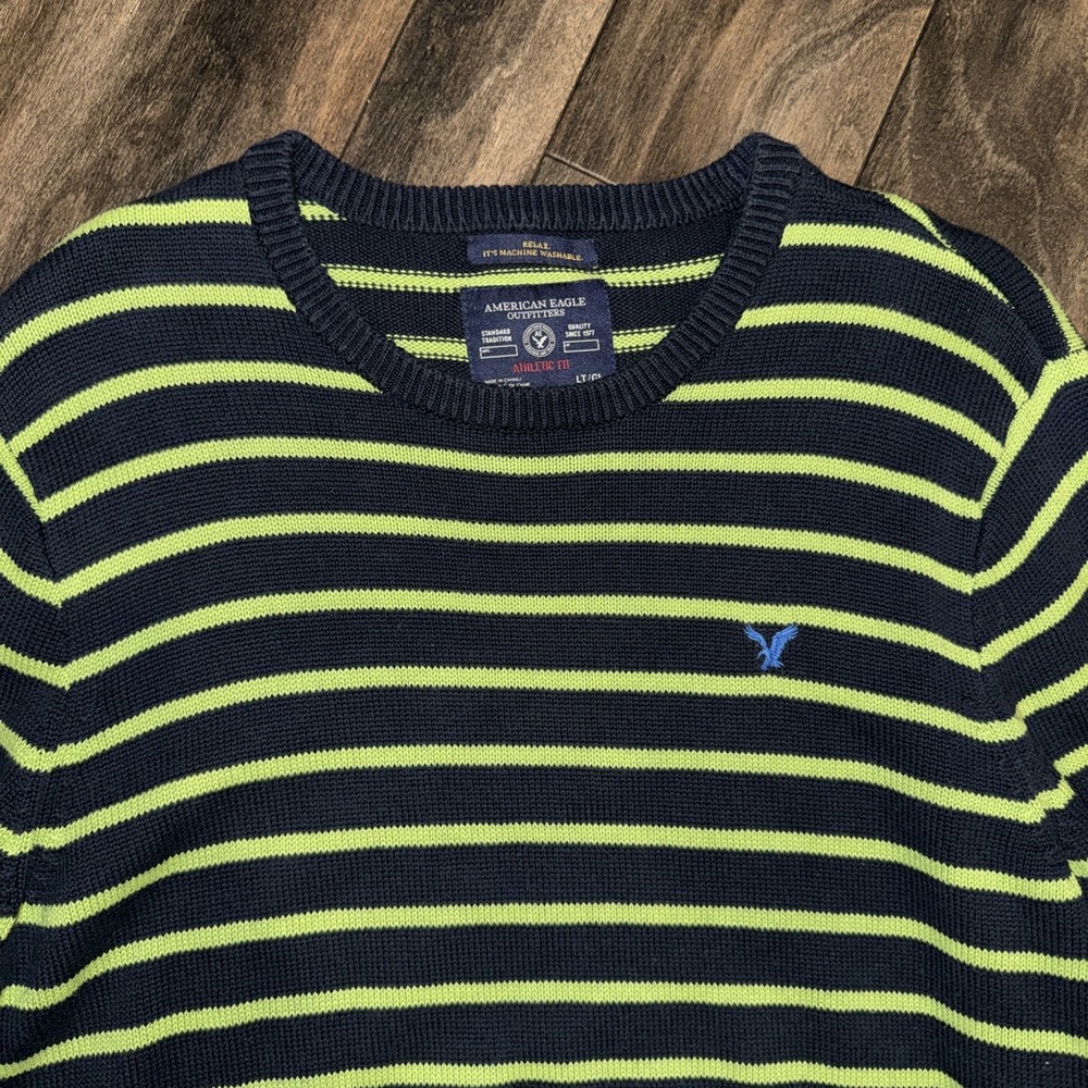 American Eagle Y2K Athletic Fit Striped Pullover Crewneck Sweater Men's Size LT - Picture 5 of 8